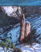 Canyon de Chelly Moonlight Canyon de Chelly Moonlight Painting by Brenda Howell showing a nighttime landscape with snow and spider rock and cliffs at Canyon de Chelly National Monument in Arizona.